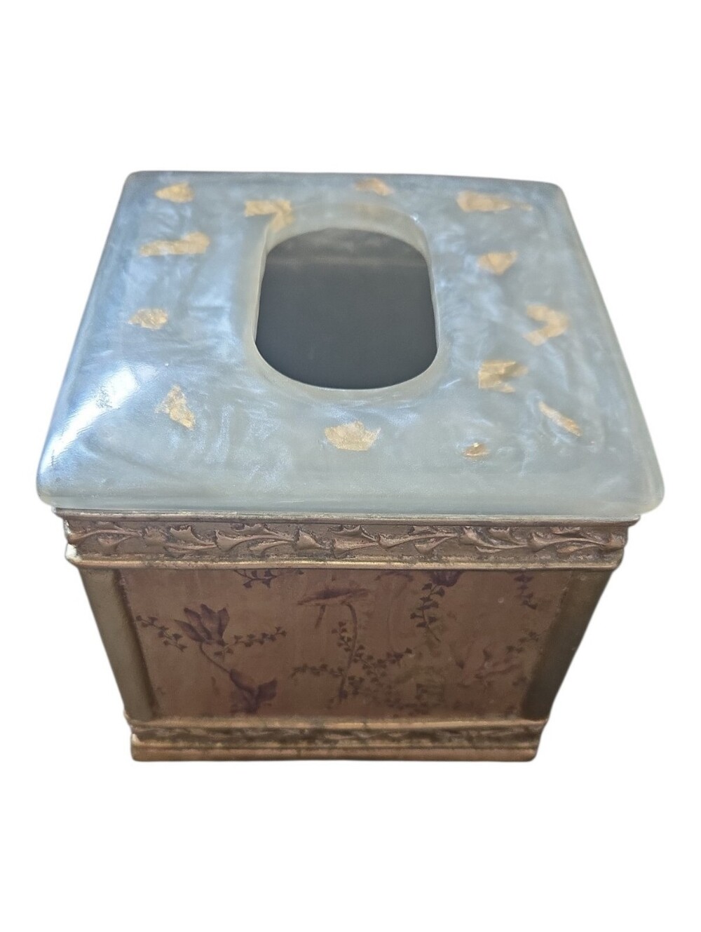 Vintage Wamsutta "South Hampton" Boutique Tissue Box Cover - Gold Leaf & Floral